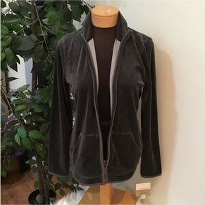 Liz Claiborne Woman’s medium full zip jacket high neck dark gray velour
